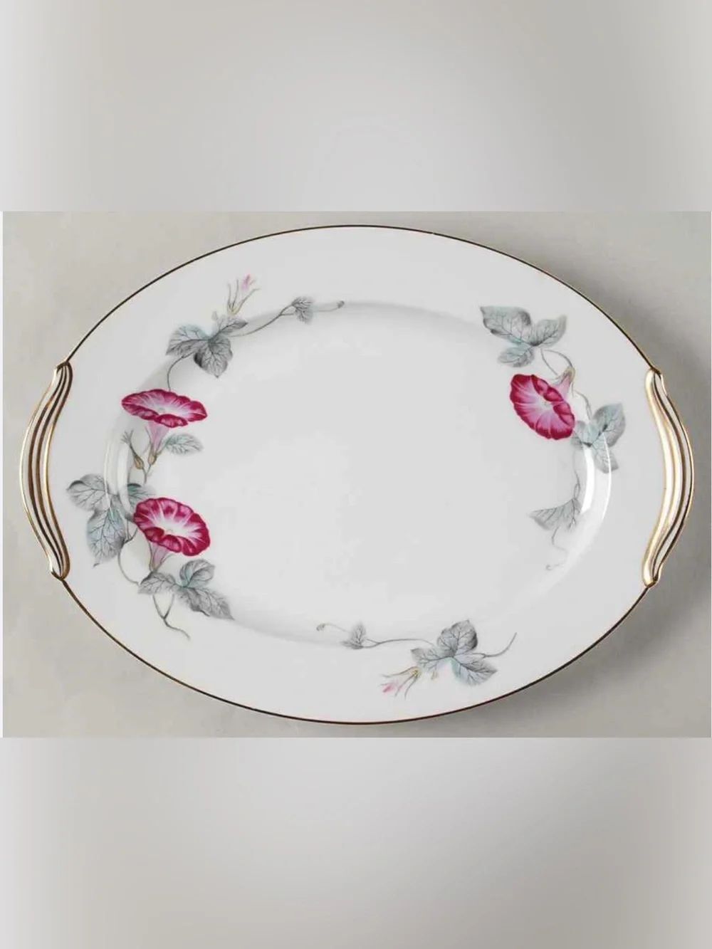 Noritake White Serving Platter with Pink Floral and Gold Trim